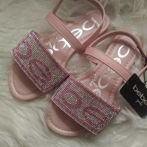 Bebe Girls  Size 2 Pink Rhinestone Studded Logo Sandals